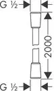 Schematische Darstellung eines Brauseschlauchs mit zwei Anschlussstellen, geeignet für die Verwendung mit Produkten von Hansgrohe.